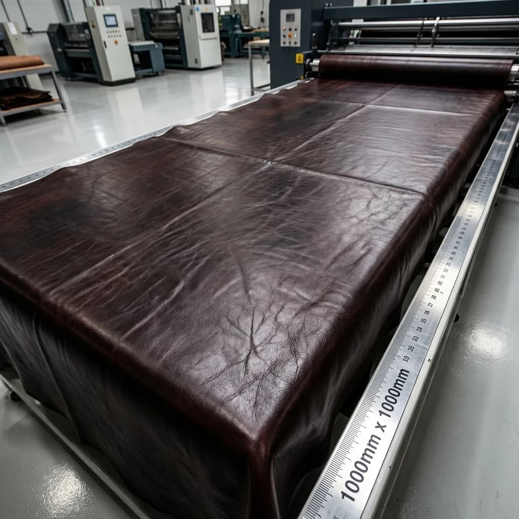 Large-format leather texture sample prepared for 3D scanning