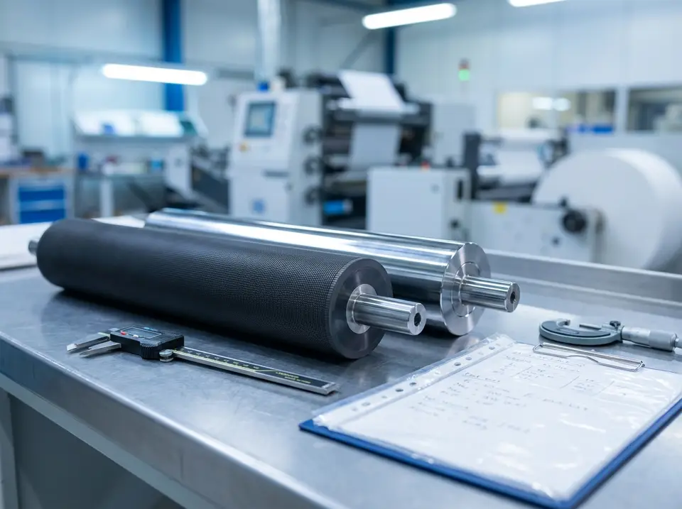 An ancillary roller on an inspection table during specification and line review